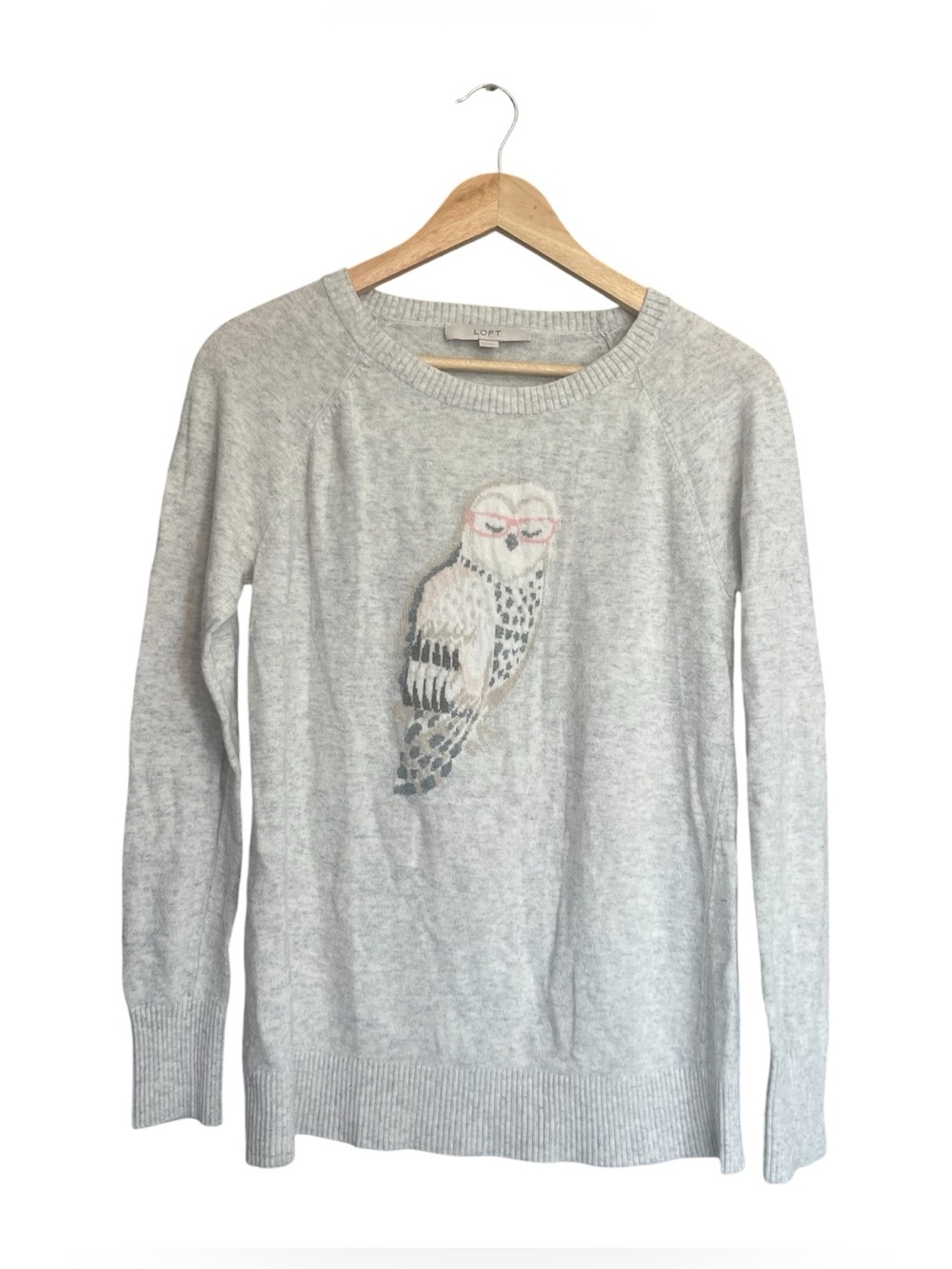 LOFT Light Gray Owl-Graphic Crewneck Sweater